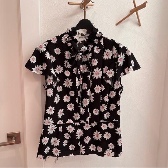 Balenciaga top floral print tie neck M - Picture 3 of 8